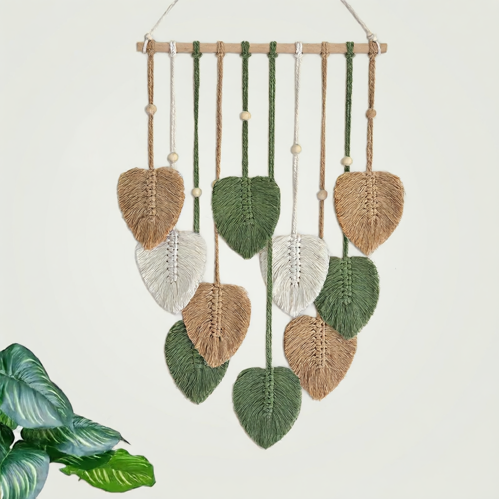 Handwoven Bohemian Leaf Tapestry Wall Hanging