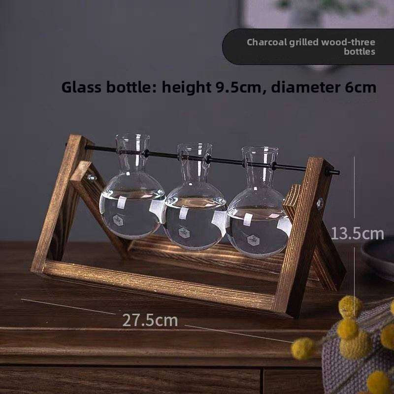 Wooden Frame Glass Vase for Hydroponic Plants