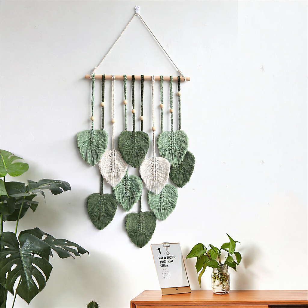 Handwoven Bohemian Leaf Tapestry Wall Hanging