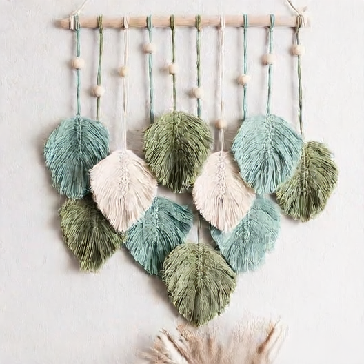 Handwoven Bohemian Leaf Tapestry Wall Hanging