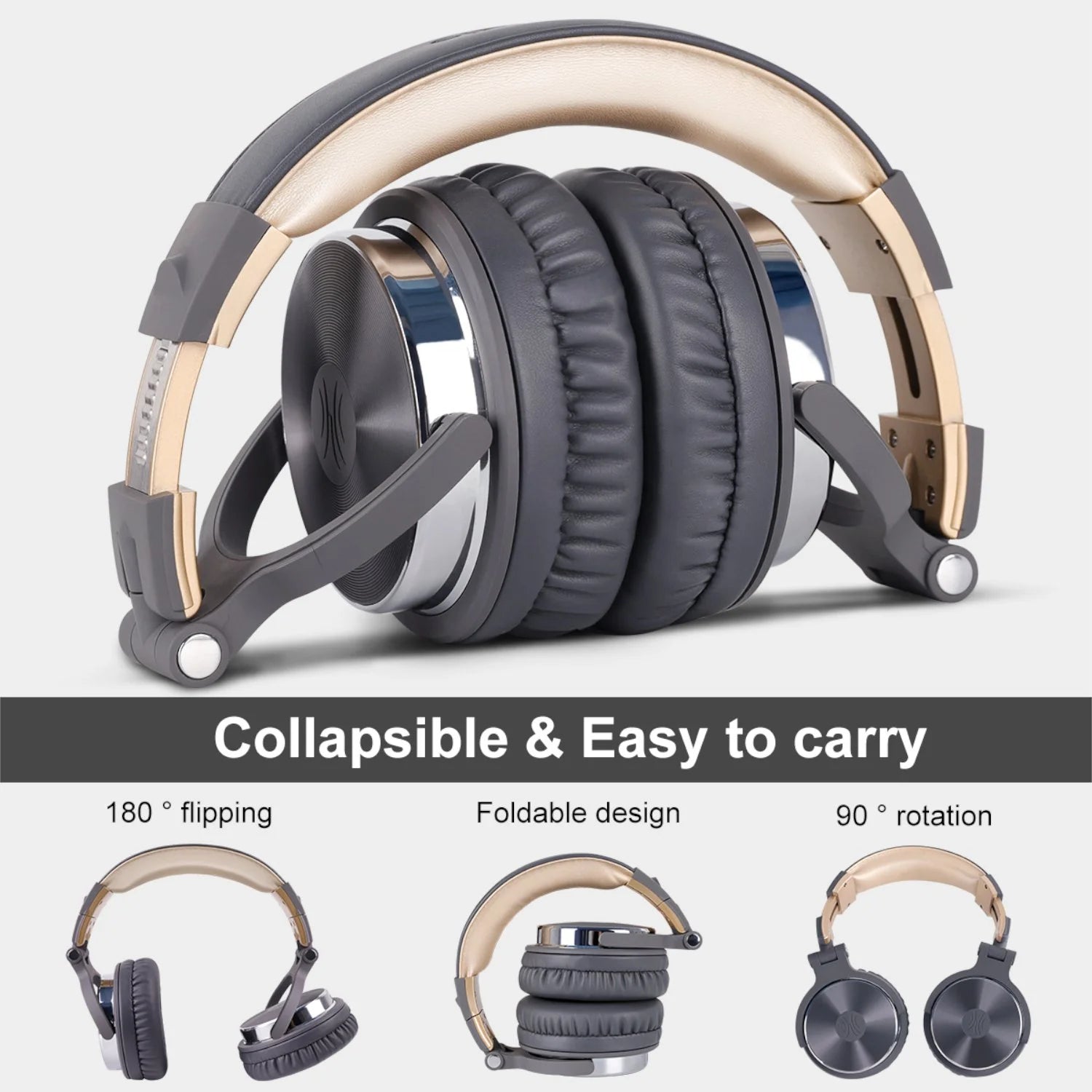 Oneodio Pro 10 Professional Wired Over Ear DJ and Studio Monitoring Headphones – Grey/Gold