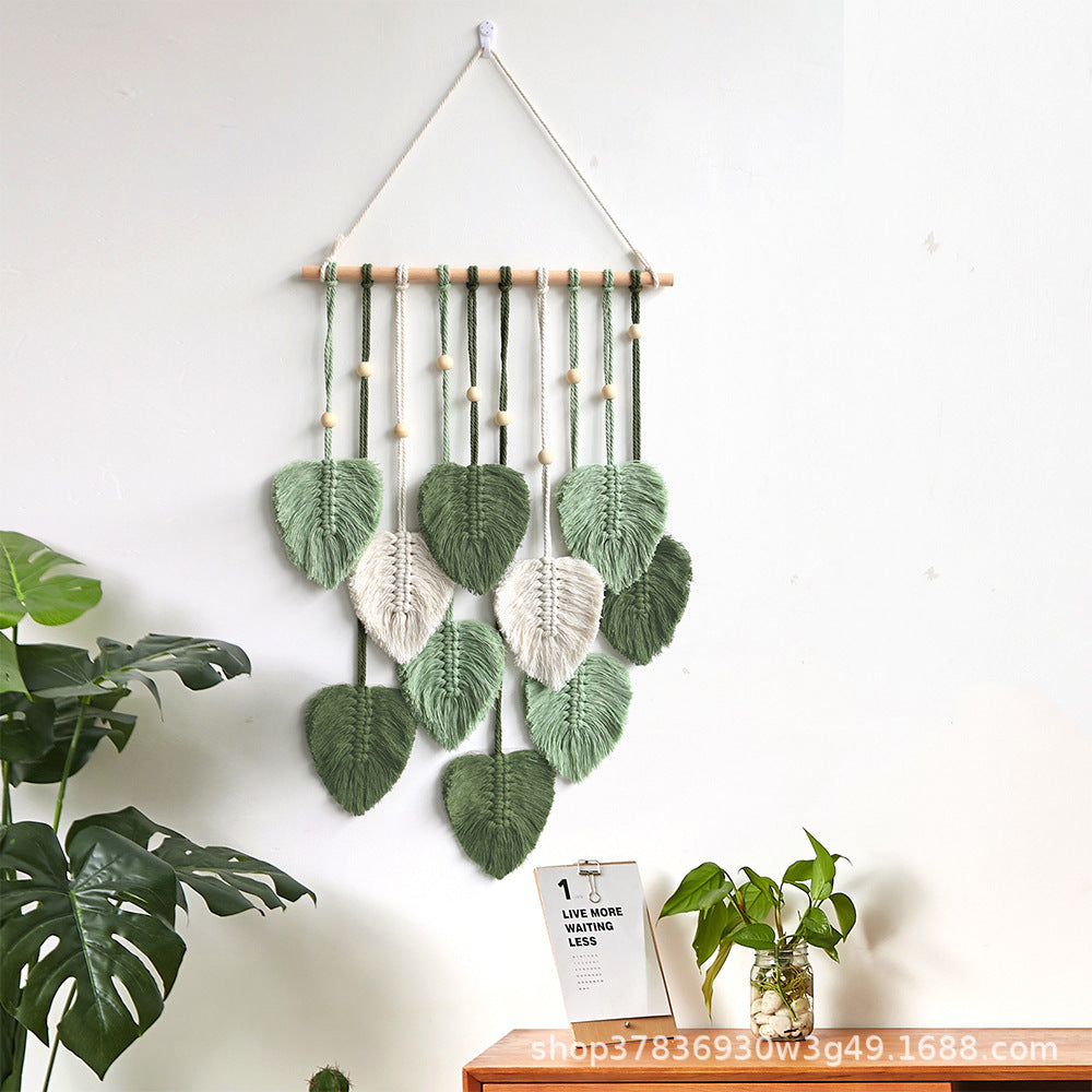 Handwoven Bohemian Leaf Tapestry Wall Hanging