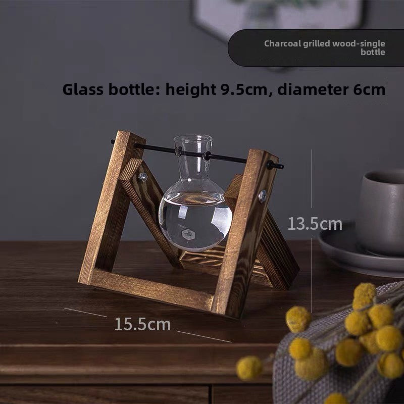 Wooden Frame Glass Vase for Hydroponic Plants