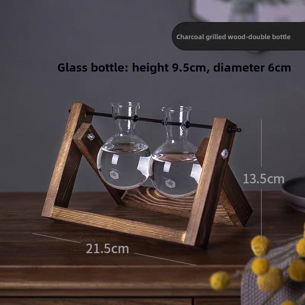 Wooden Frame Glass Vase for Hydroponic Plants