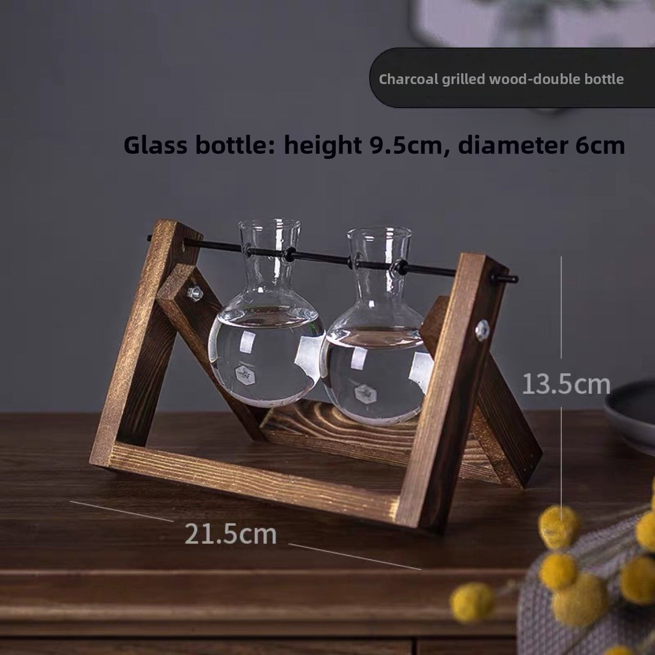 Wooden Frame Glass Vase for Hydroponic Plants